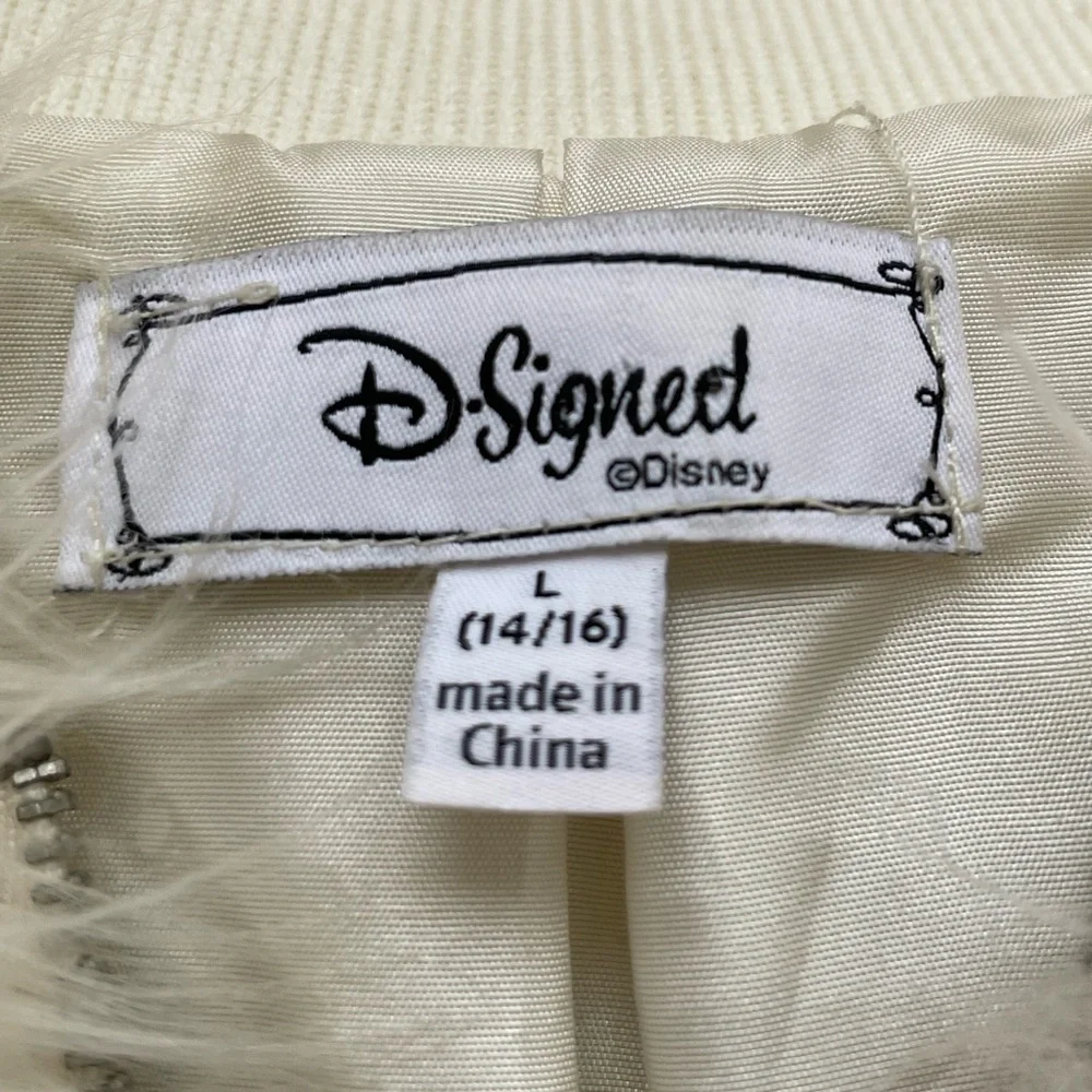 D-signed by Disney Girl's Off-White Cream Faux Fur Bomber Jacket Large 14/16
